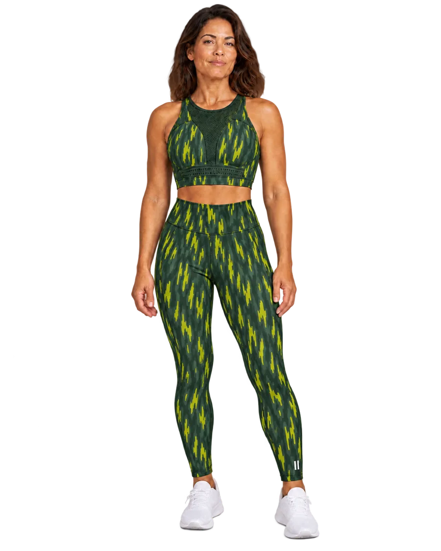 Second Era model wearing Lock + Axis in Green Perentie
